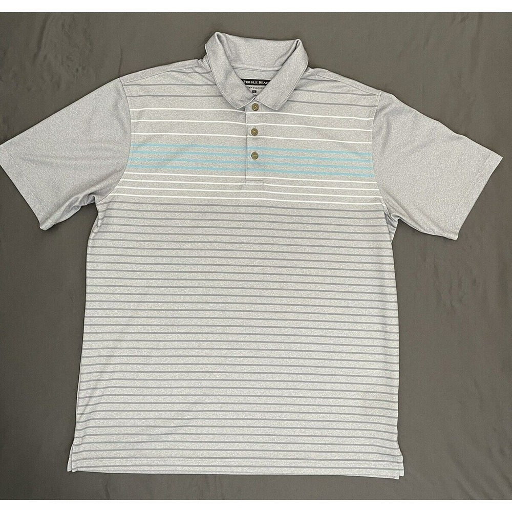Pebble Beach Golf Dry Luxe‎ Performance Gray Golf Polo Shirt Men's Size Large